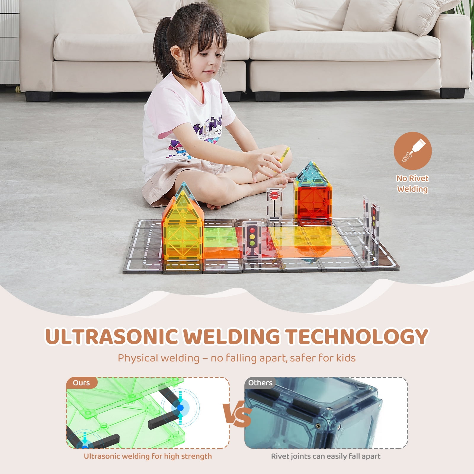 KFFKFF Magnetic Pieces, Set of 56 Magnetic Highway Construction Bricks for Children, Magnetic Assembly Kit with Carry Pouch, STEM Learning Urban Development Stacking Plaything Present