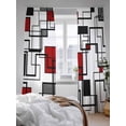 thumbnail image 3 of Abstract Lines Art Sheer Curtains 2 Panels Set Black Red Geometric Modern Texture Lihgt Filtering Rod Pocket Voile Drape, Semi Sheer Window Curtains for Bedroom Living Room, 52"x84", 3 of 5