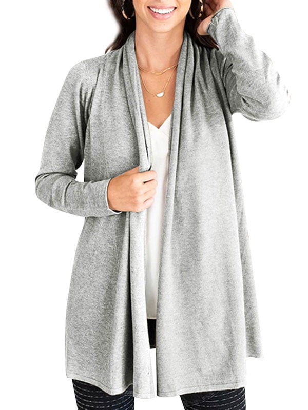 Women Solid Color Waterfall Neck Knitted Cardigan,L - Walmart.com