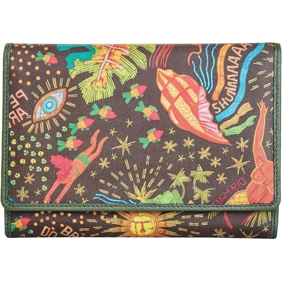 Sishka Womens Hand Crafted Printed Nylon & Leather Wallet – Elegant Trifold Travel Organizer with Trim & Multi-Slot Card Holder