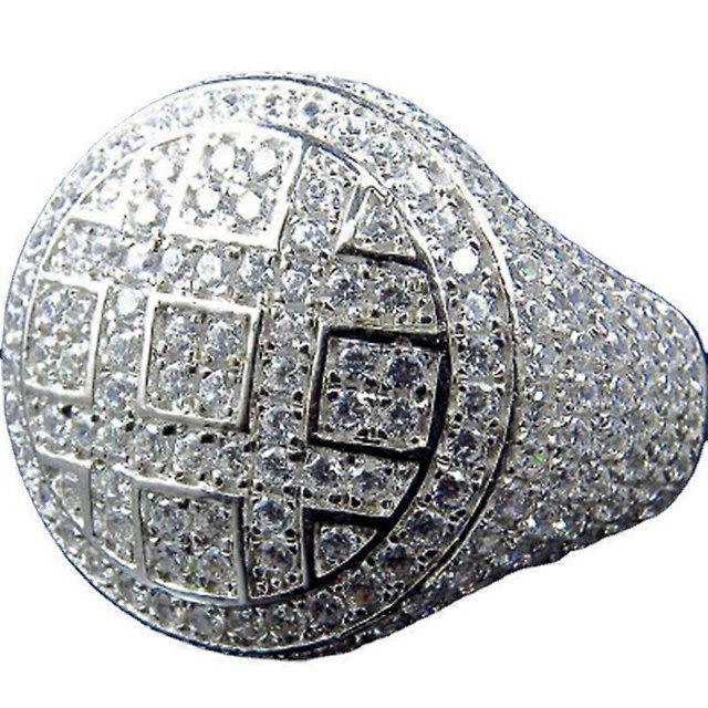 Anillos redondos de hip hop para hombre, color plata, con circonita cúbica helada, anillo de joyería, 7, plata