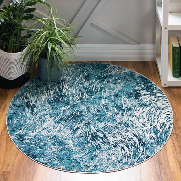 Unique Loom Oasis Collection Area Rug - Wave (4' Round Blue/Gray)