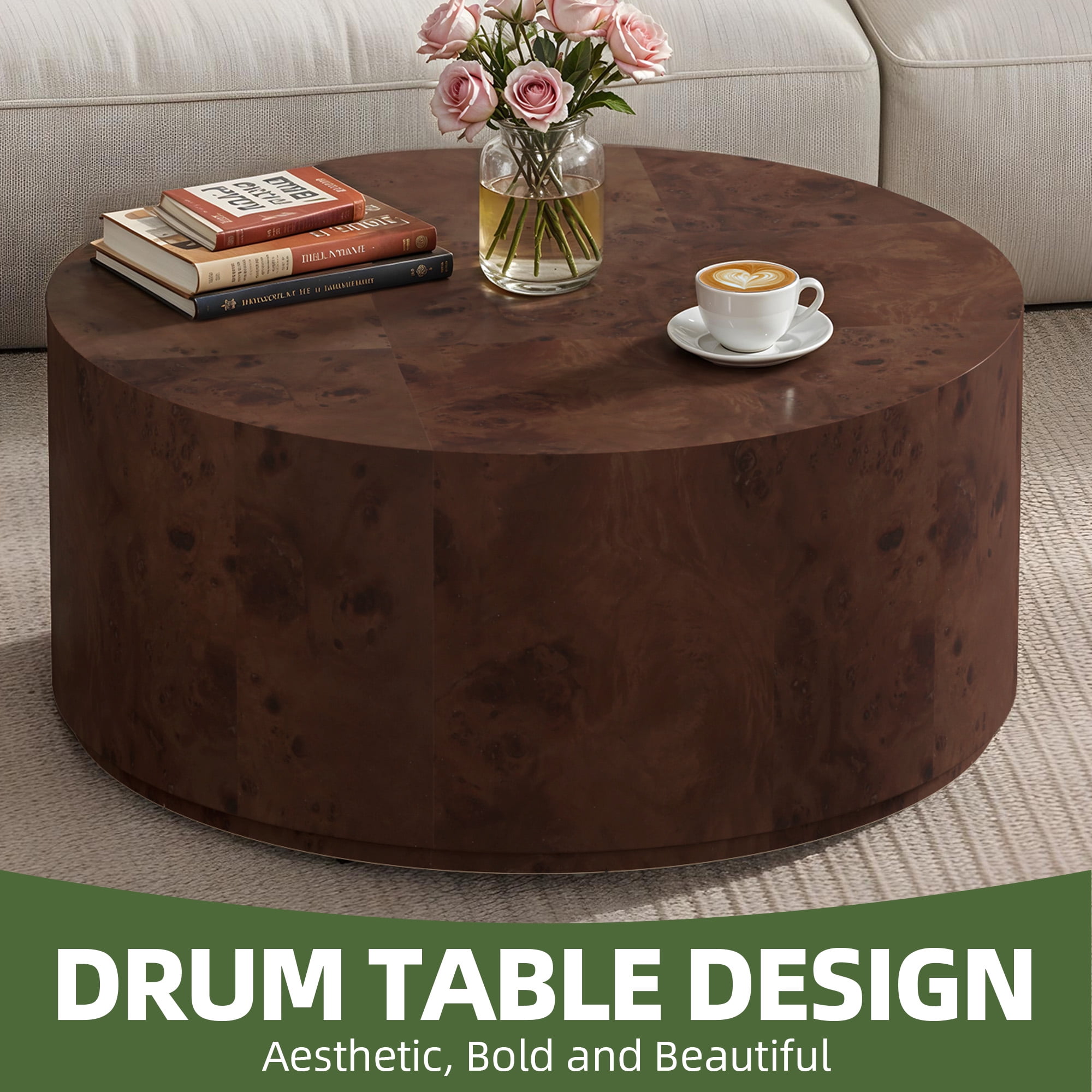 Uforic 16''H Burl Wood Coffee Table, Natural Coffee Side Table For Living Room Bedroom, Brown