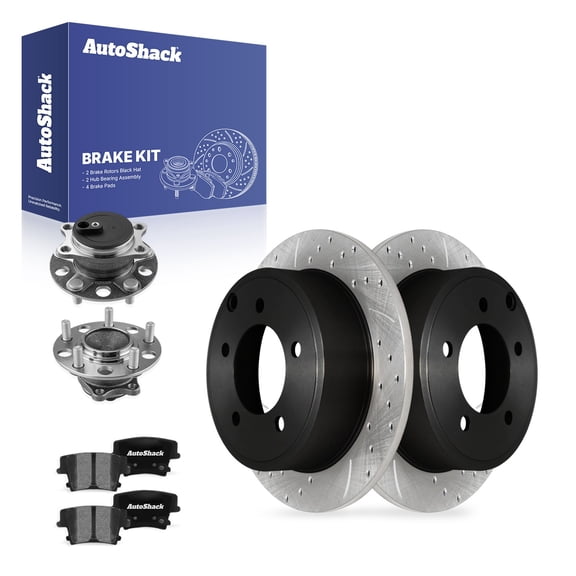 AutoShack Rear Solid Drilled & Slotted E-Coated Brake Rotors   Ceramic Pads   Hub Bearing Assembly 8-PC Brake Kit Replacement for 2014 Dodge Avenger ShadowGuard 10.31" (261.8 mm)