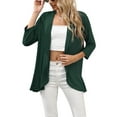 thumbnail image 5 of Arvbitana Women's Three Quarter Sleeve Cardigan Solid Color Sweater Ruffled Drop Hem Tops Open-Front Casual Street Style Thin Outwear Soft Coat, 5 of 6