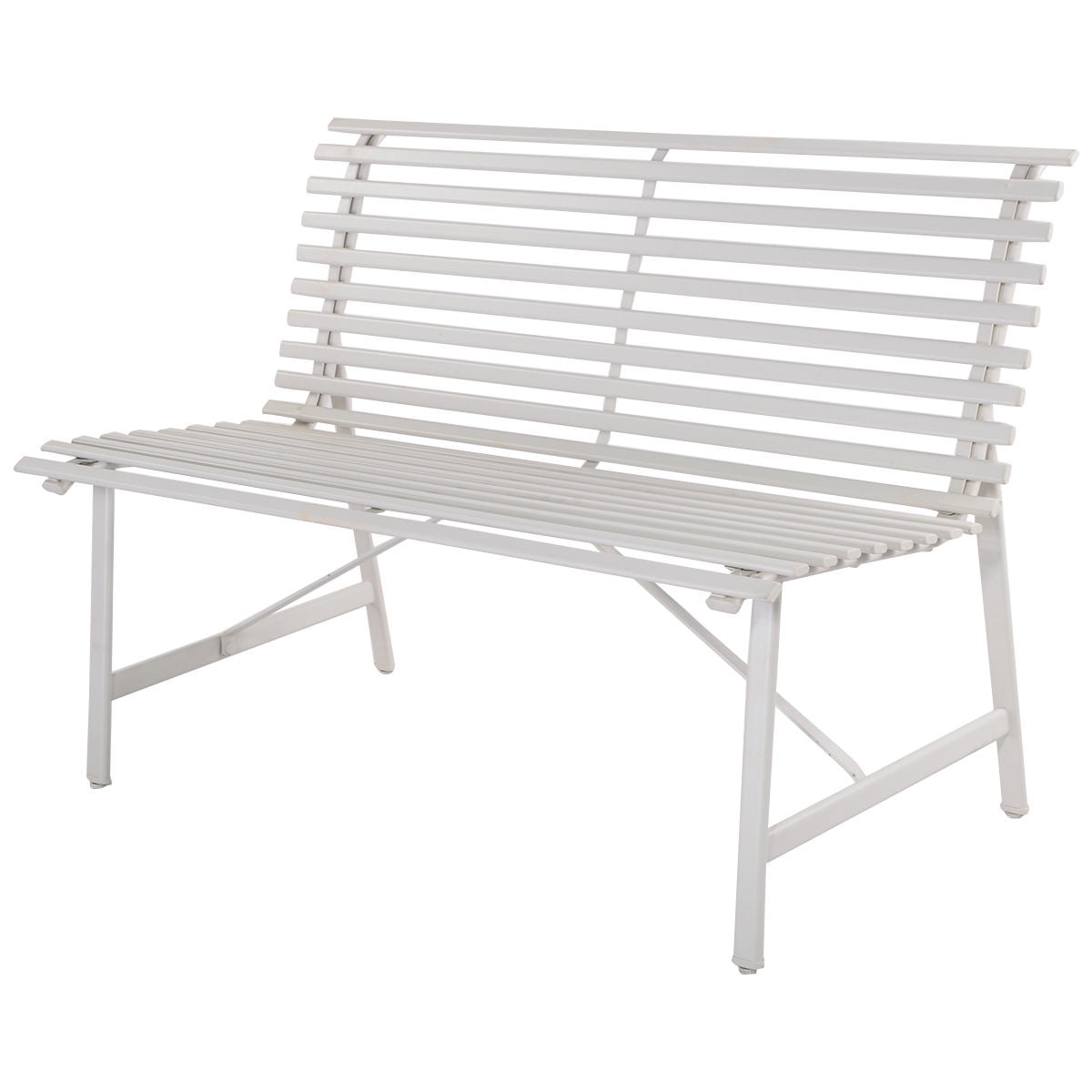 Costway Gray Steel Garden Bench Outdoor Backyard Lawn Slat Back Seat Furniture by Costway