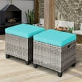 thumbnail image 2 of LEIYY 2 Pieces Patio Rattan Ottomans, Outdoor Wicker Footstool Footrest Seat with Soft Cushions and Steel Frame, All-Weather Patio Ottoman Set for Backyard Garden Poolside,Mix Grey + Turquoise, 2 of 10
