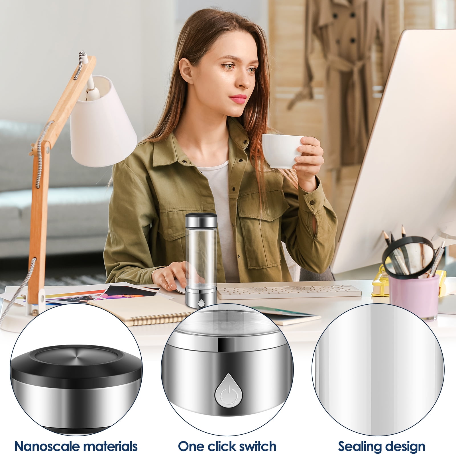 ウェア HYDROGEN Jetcloudlive Hydrogen Water Bottle, 360ml Portable Plastic