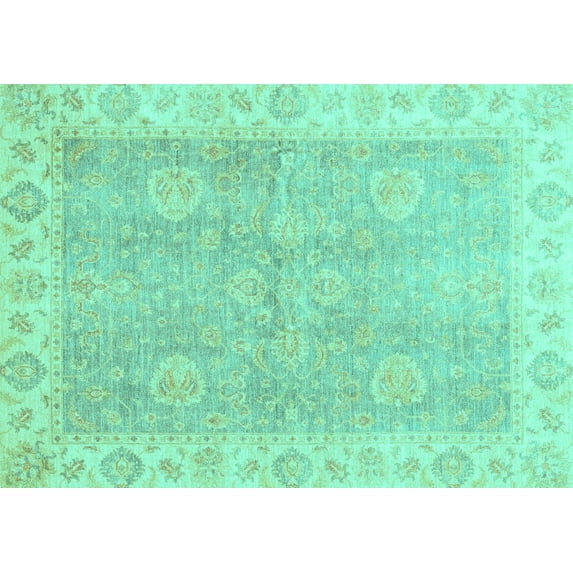 Ahgly Company Indoor Rectangle Oriental Turquoise Blue Traditional Area Rugs, 2' x 3'
