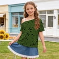 thumbnail image 2 of Virmaxy 5-14 Years Ink Splatter One-Shoulder Top Cold Shoulder Casual Top Loose Short Sleeve T-Shirts for Casual Daily and Summer Wear, 2 of 9