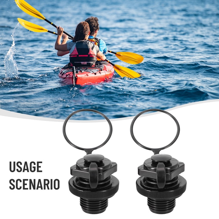 2-Pack Black Spiral Air Valve Plugs - Replacement For Inflatable Kayaks, Rafts, Airbeds & Boats