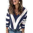 thumbnail image 1 of Suéter de cuello en V para mujer, top cálido, sudadera a rayas, 1 of 5