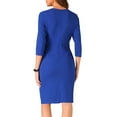thumbnail image 3 of INSPIRE CHIC Women's Casual Business Tie Front Slit Neck Elbow Sleeve Office Sheath Dress, 3 of 5