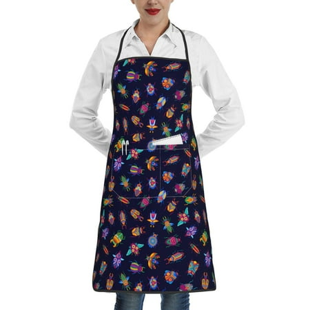 

Rocae Colorful Insects for Kitchen Aprons for Women Adjustable Cooking Kitchen Chef Apron for Men with Pockets