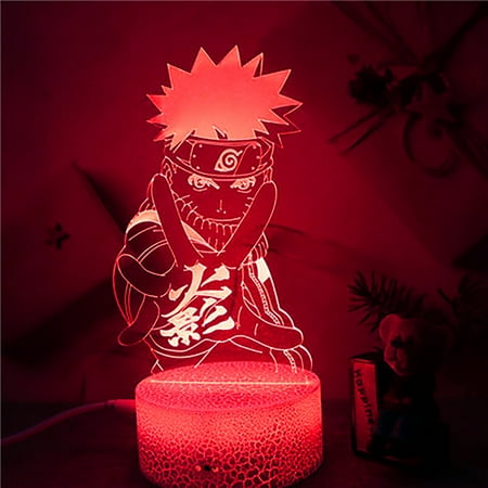 

KLZO Cartoon Naruto 3D Night Light Creative Color-changing Desk Lamp Touch Remote Atmosphere Light Uzumaki Naruto -Colorful Crackle