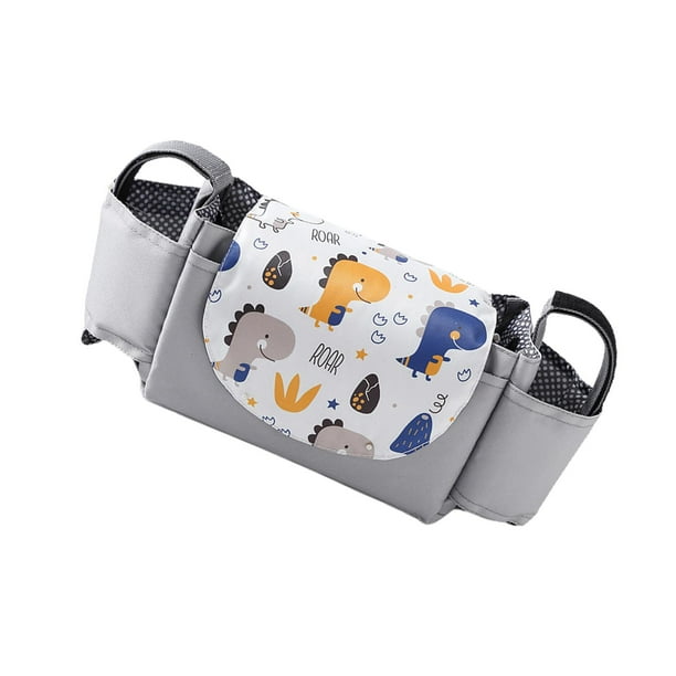 Bolsa organizadora para cochecito con portabotellas, almacenamiento de juguetes, artículos esenciales para bebé, bolso de mano gris claro