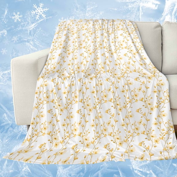 Yellow Spring Floral Cooling Blanket,Lightweight Breathable Summer Throw Blanket with Double Sided Cold Effect,Elegant Watercolor Summer Botanical Picnic Blankets Bed Sheet for Hot Sleepers 60"x80"