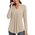 thumbnail image 3 of JuneFish Womens Fall Long Sleeve Tunic Tops Notch V Neck Shirt Casual Pleated Basic Pullover, 3 of 5