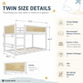 thumbnail image 2 of Mirightone Wood Low Twin Over Twin Bunk Bed with Rattan Guardrail, Low Floor Bunk Bed with Storage Shelves (White), 2 of 7