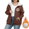 thumbnail image 6 of Feancey Plus Size Zip Up Hoodies for Women Christmas Sweatshirt Jackets Winter Sherpa Lined Hooded Jacket Cute Santa Claus Print Sweatshirts Brown L, 6 of 6