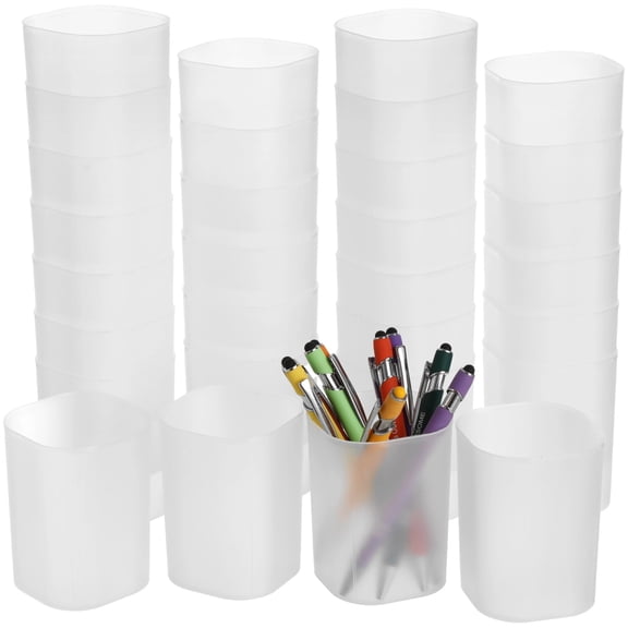 30 Pcs White Pen Holder Set, 2.76 x 3.94 in Plastic Frosted Pen Cups Desk Organizer, Modern Minimalist Style Stationery & Makeup Brush Holder for Office, Home