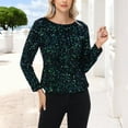 thumbnail image 4 of Women's Long Sleeve Sequin Top Round Neck Sparkle Blouse- XX Large, Mermaid, 4 of 7
