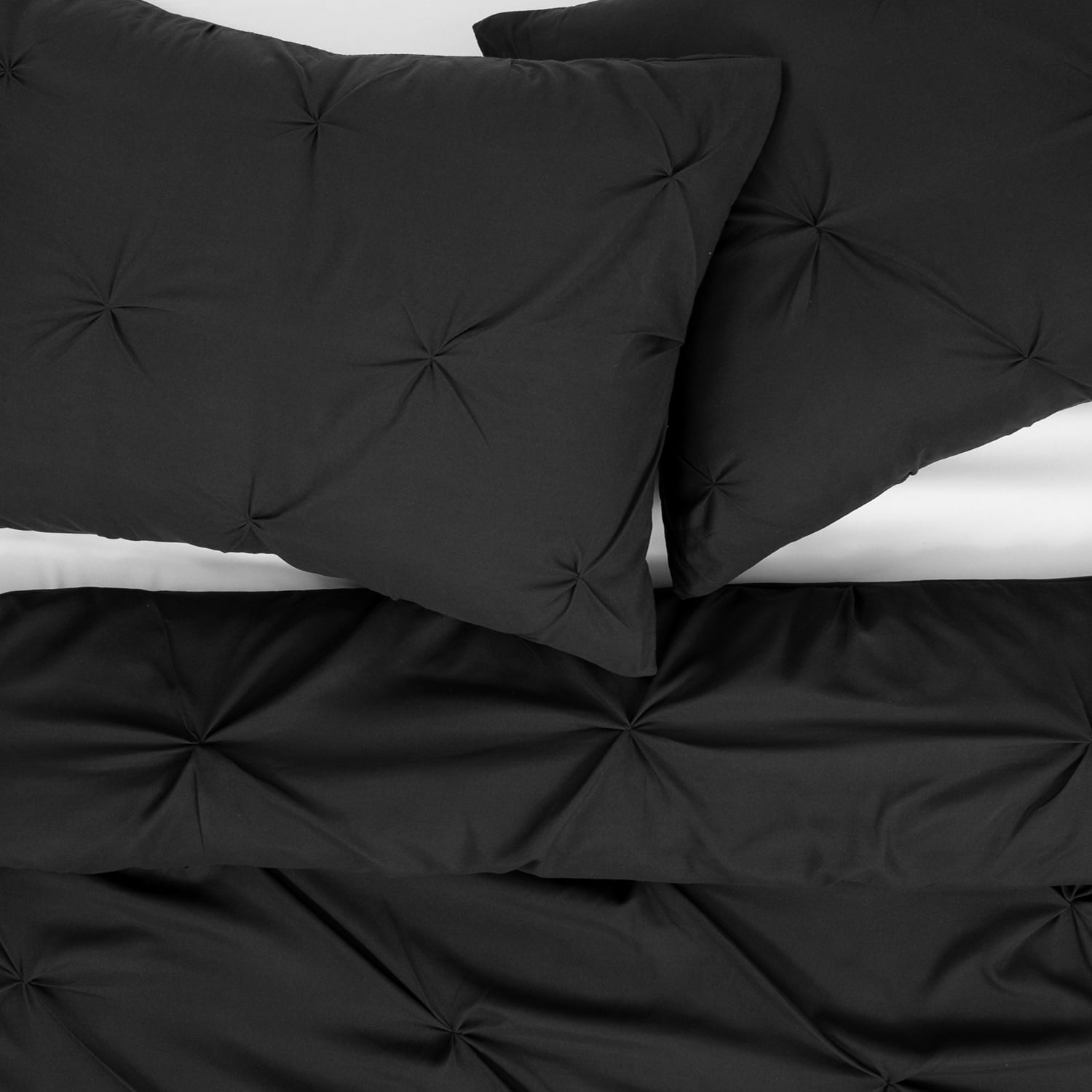Sweet Home Collection, Luxurious 3 Piece Microfiber Pinch Pleat Pintuck Duvet Cover & Pillow Sham Set - Queen, Black