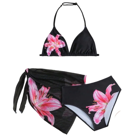 IFNWSV Girls Bathing Suit Summer Print Split-body Swimsuit Two-piece Set Black 16 Years