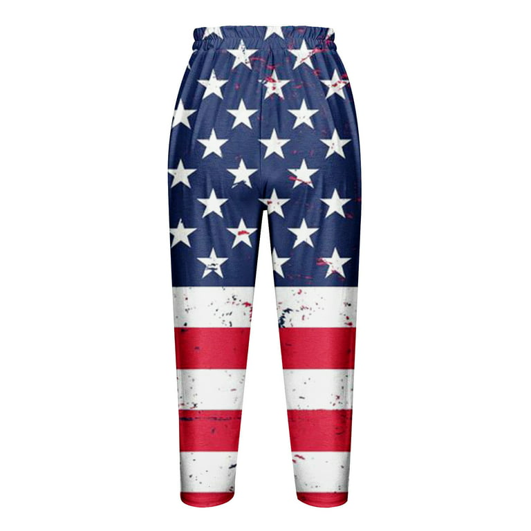pbnbp Capri Pants for Women Summer Casual American Flag Elastic