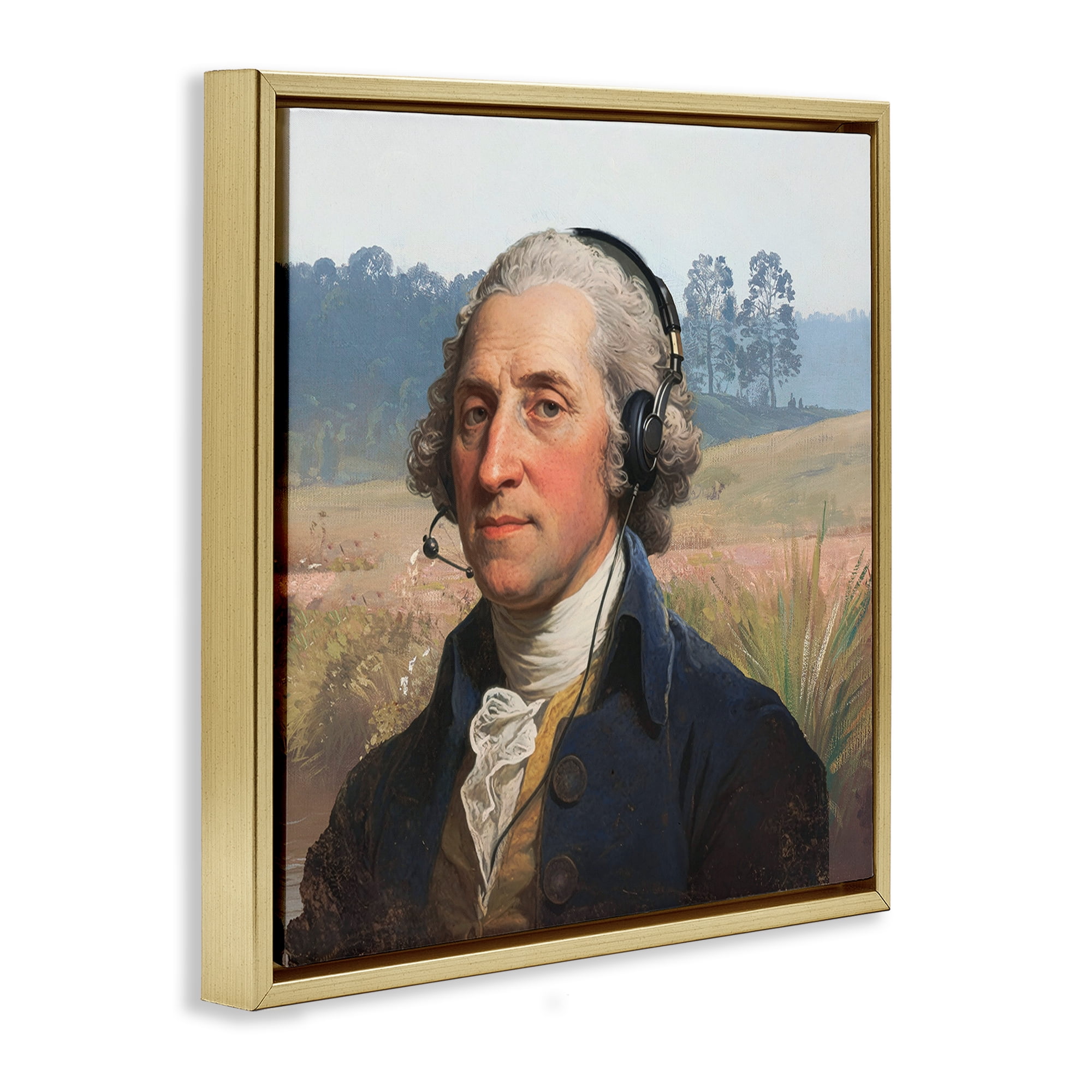 Stupell Industries Classical Gentleman with Headset Gold Framed Floater Canvas Wall Art, design by CAD Designs