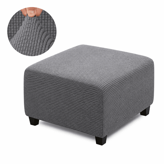 Florenta Ottoman Cover Square Ottoman Slipcover Stretch Jacquard Footstool Covers with Elastic Bottom (Gray,L)