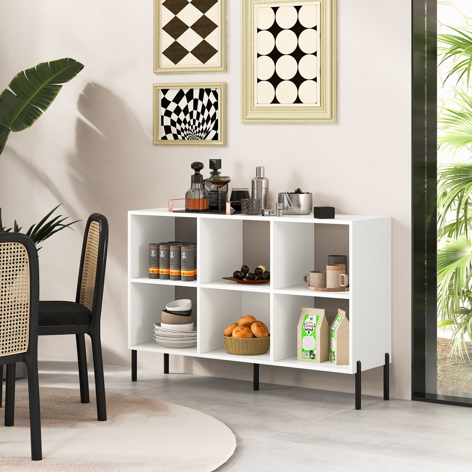 Giantex 6 Cube Storage Organizer Bookshelf, Wood Open Bookcase w/Metal Legs, Adjustable Display Shelf, White