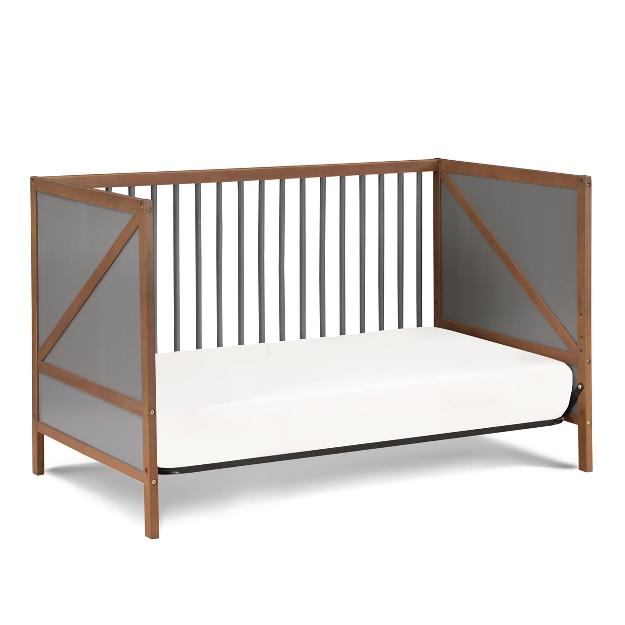 Suite Bebe Pixie Zen 3-in-1 Convertible Baby Wooden Crib With Round Spindles, in Walnut/Charcoal