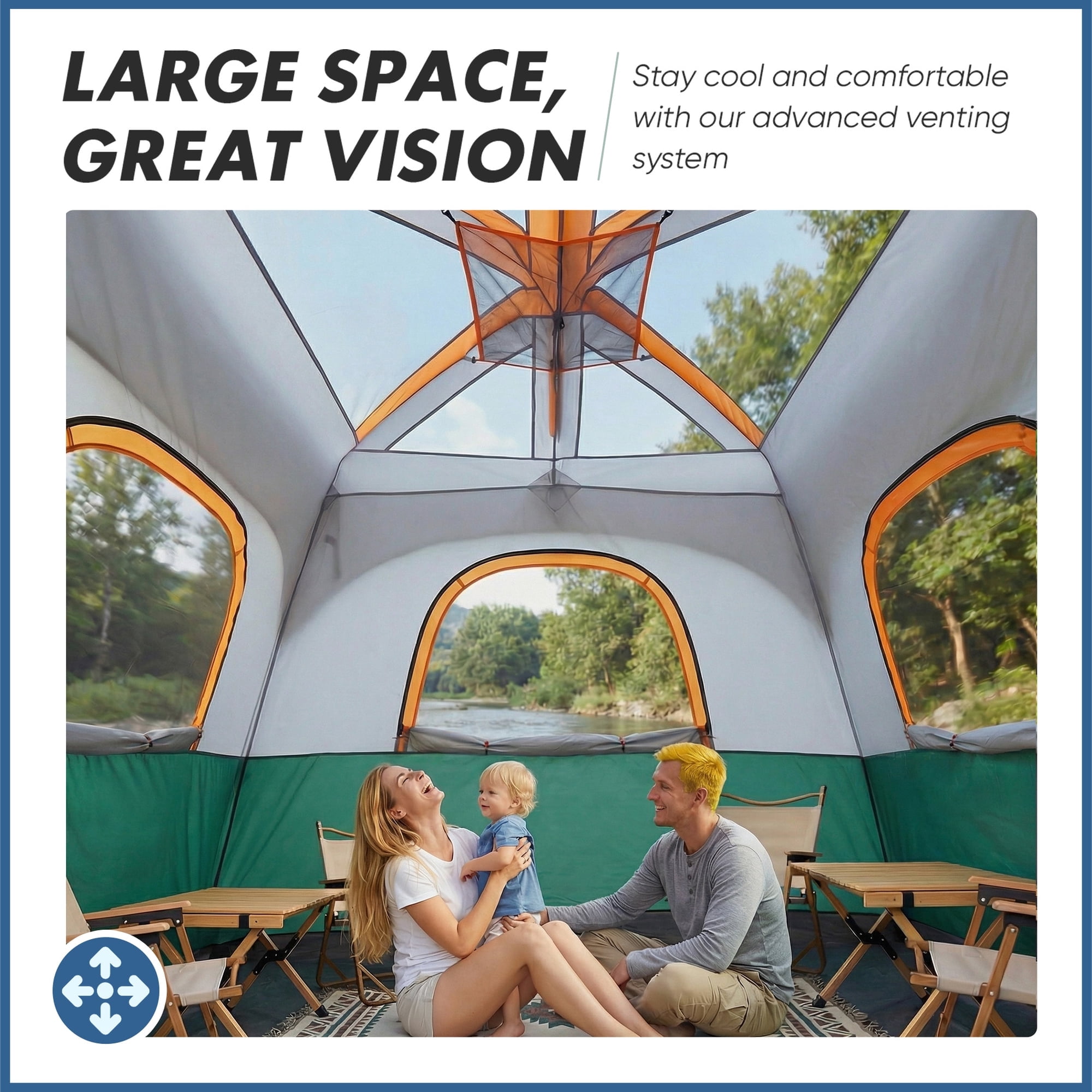 JIOABL 6 Person Camping Tent with Rainfly, Waterproof Polyester, Easy Setup, Portable with Carry Bag, Stakes & Ropes for Outdoor Camping, Green