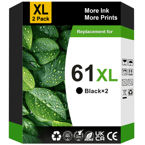 61XL Black Ink Cartridge Compatible for HP 61 Black Ink Cartridges for HP Envy 4500 5530 4502 Printer (2 Pack)