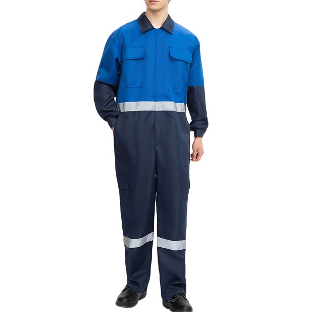 Mens Long Sleeve Work Coveralls, Reflective Safety Jumpsuits for Men Zip up Collared Working Overalls with Multiple Pockets Protective Safety Workwear