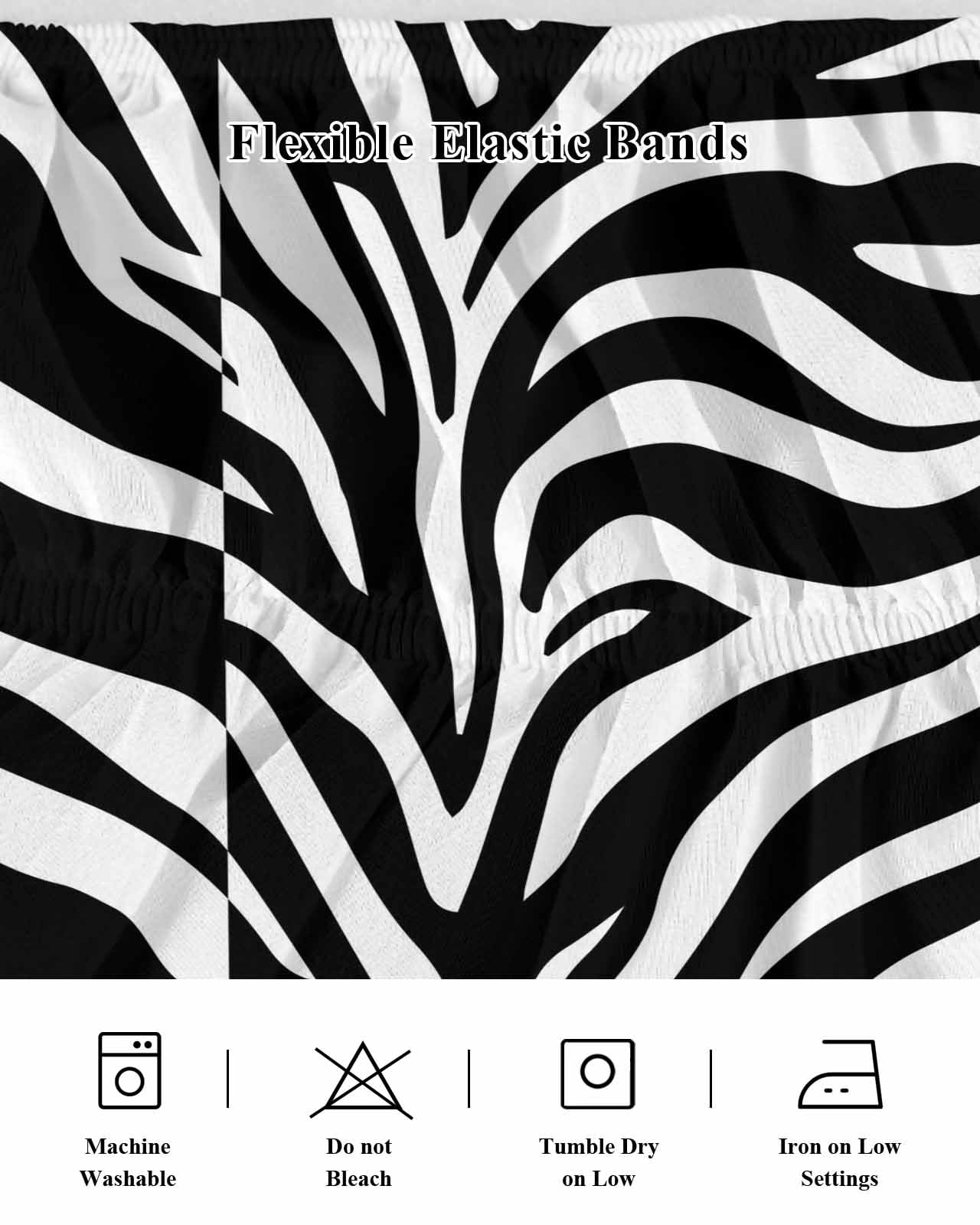 Abstract Tiger Print Bed Skirt Queen Size 18 Inch Drop, Black White Animal Fur Texture Modern Art Adjustable Elastic Dust Ruffles Bedskirt for Queen Bed Wrap Around Pleated Mattress Frame Cover
