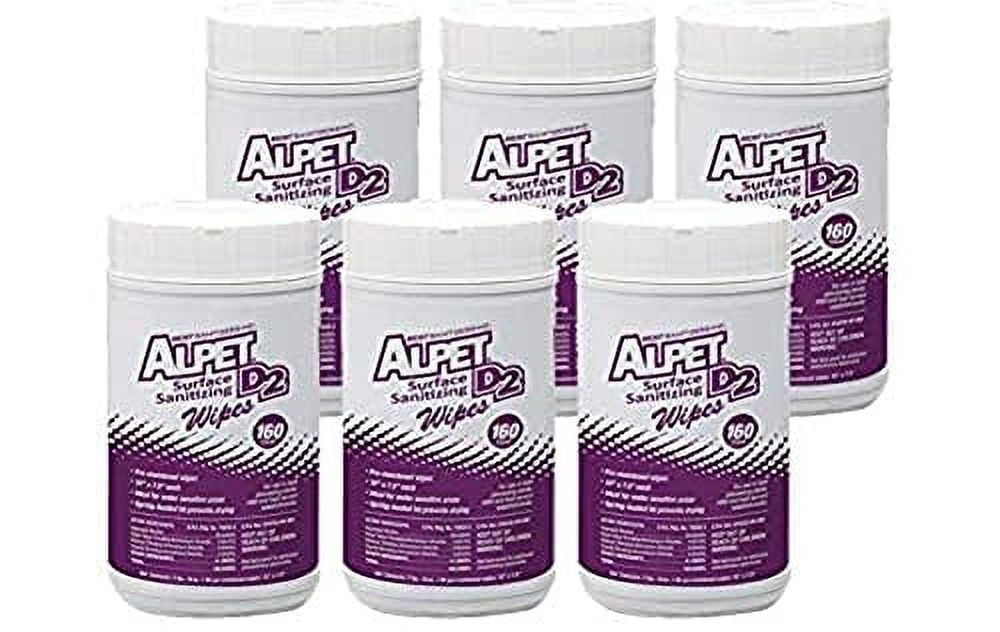Alpet D2 Surface Sanitizing Wipes, Pre-Moistened - 160 Wipes (Case of 6)  - L72901 - Strong Lint-Less Wipes for Food Contact Surfaces, 960 Total Wipes