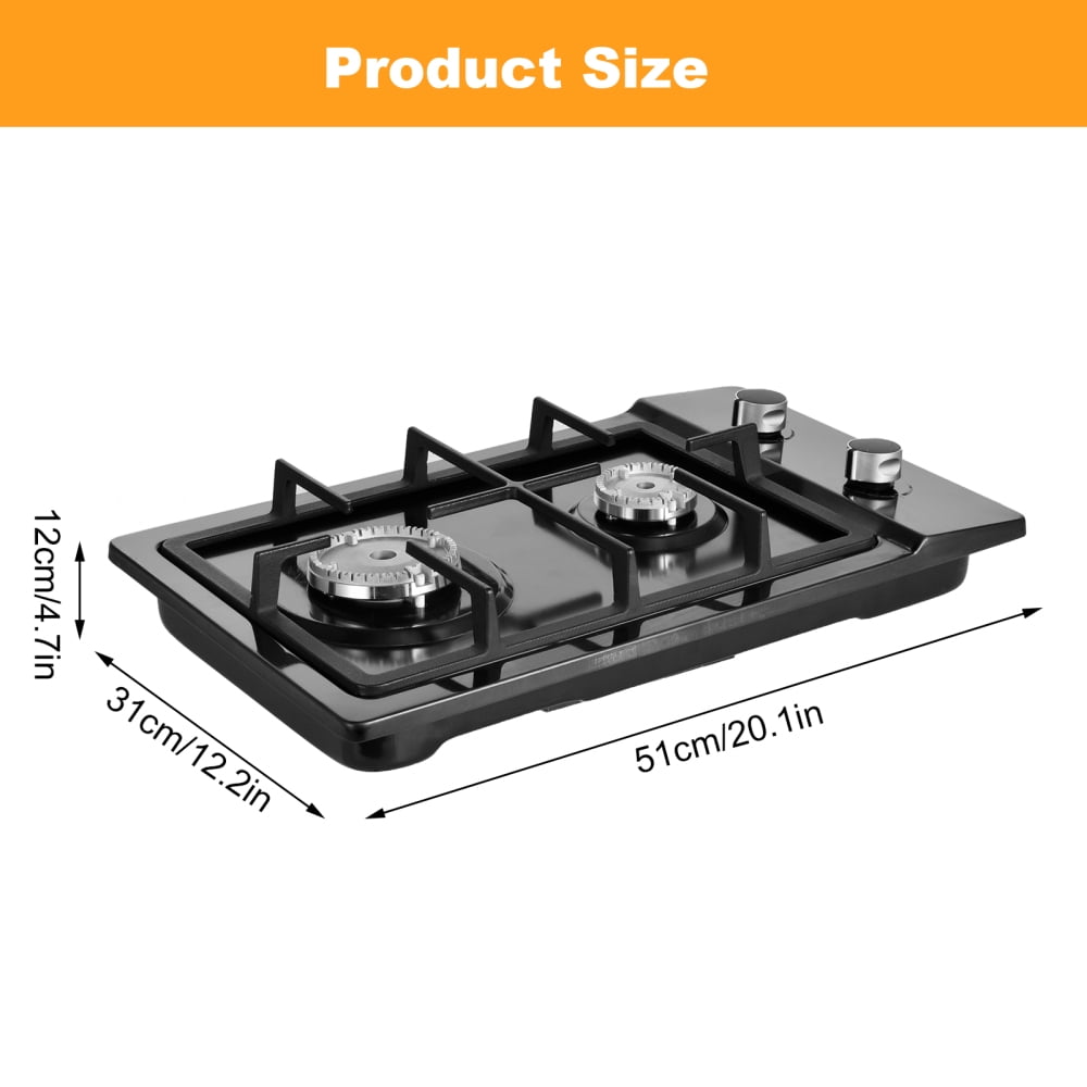 PWTOOL Kitchen Propane Stove 3.3kW Burner, Stainless Steel Surfaces & Thermocouple Protection Propane Cooktop for Safe Kitchen Cooking, 1.0kw, 3.3kw(2-Burner)