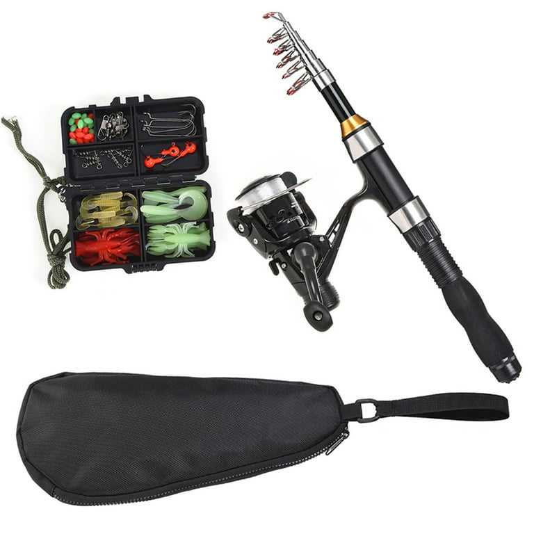 Compact Fishing Rod Reel Combo Kit, Telescopic Spinning Rod with Hooks and Lures, Easy to Carry