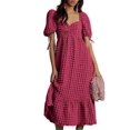 thumbnail image 1 of Gupgi Women's Puff Sleeve Midi Dress Solid Color Bubble Textured Smocked Sweetheart Neck Ruffled Flowy Dress, 1 of 6