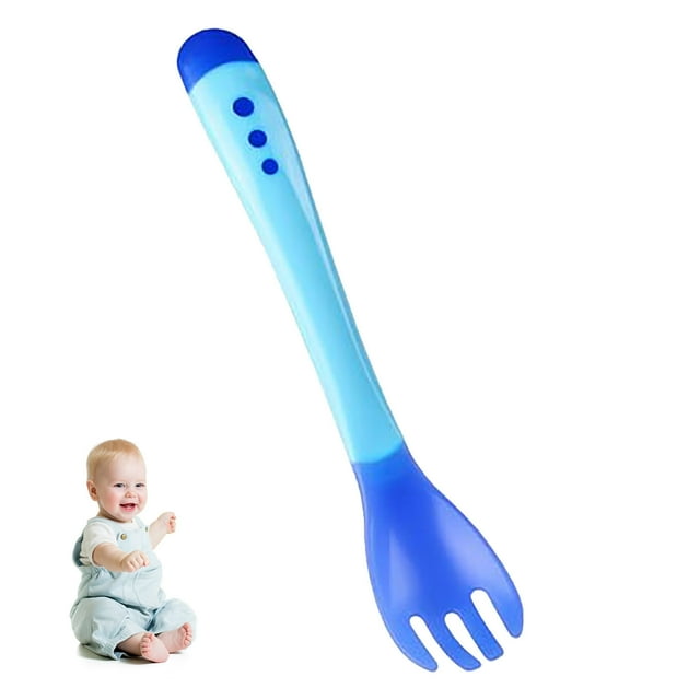 Boreal Craft 2pcs Baby Temperature Sensing Tableware Set Utensil Toddler Dinnerware Cutlery Cartoon Food Feeding Spoon Fork And Table Mats Dining Table Set round Small Fall Mats for Dining Table Light