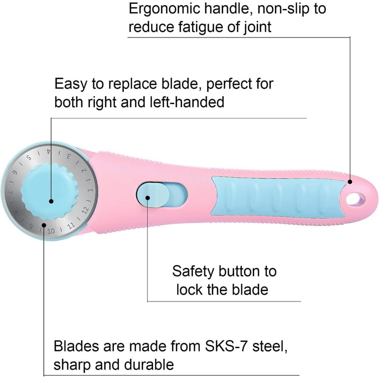  45mm Rotary Cutter with 5pcs Extra Blades, Ergonomic Handle  Rolling Cutter with Safety Lock for Fabric, Leather, Crafting, Sewing,  Quilting, Fabric Rotary Cutter Perfect for Left & Right Hand(Pink) : Arts