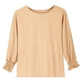 thumbnail image 3 of Mercatoo Teen Girls Summer Cotton T-Shirt 3/4 Sleeve Crewneck Tee for Kids Girls Smocked Cuffs Blouse Trendy 𝗗ressy Casual Top, 3 of 4