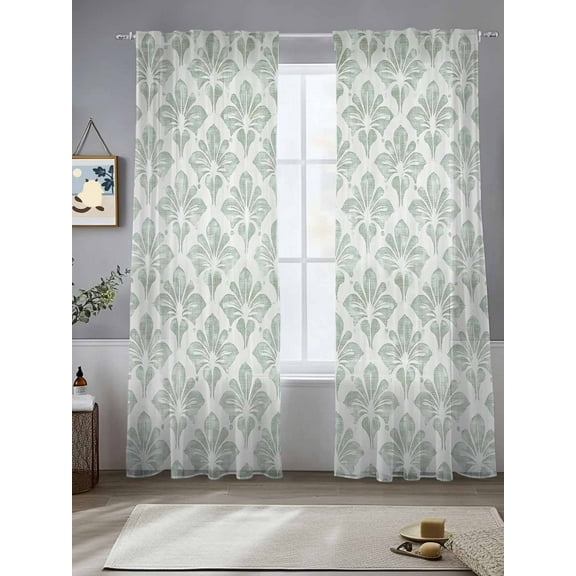 Sage Green Geometric Sheer Curtains for Living Room Bedroom Modern Abstract Art Sheer Curtains 96 Inch Long 2 Panels Set Light Filtering Curtain Window Treatments Drapes for Dining Room