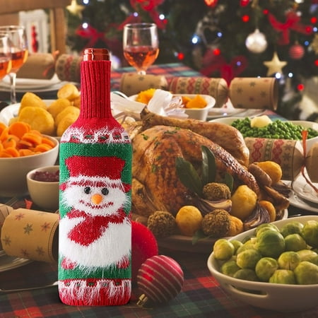 

Wesracia Kitchen Organization Santa Snowman Christmas Tree Wine Bottle Cover Knitted Wine Bottle Cover