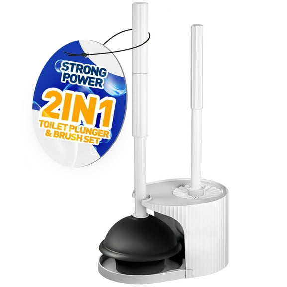NSTB 2 in 1 Toilet Plunger and Brush Set，Extended Handle Plunger,Bathroom Cleaning Tools ,White