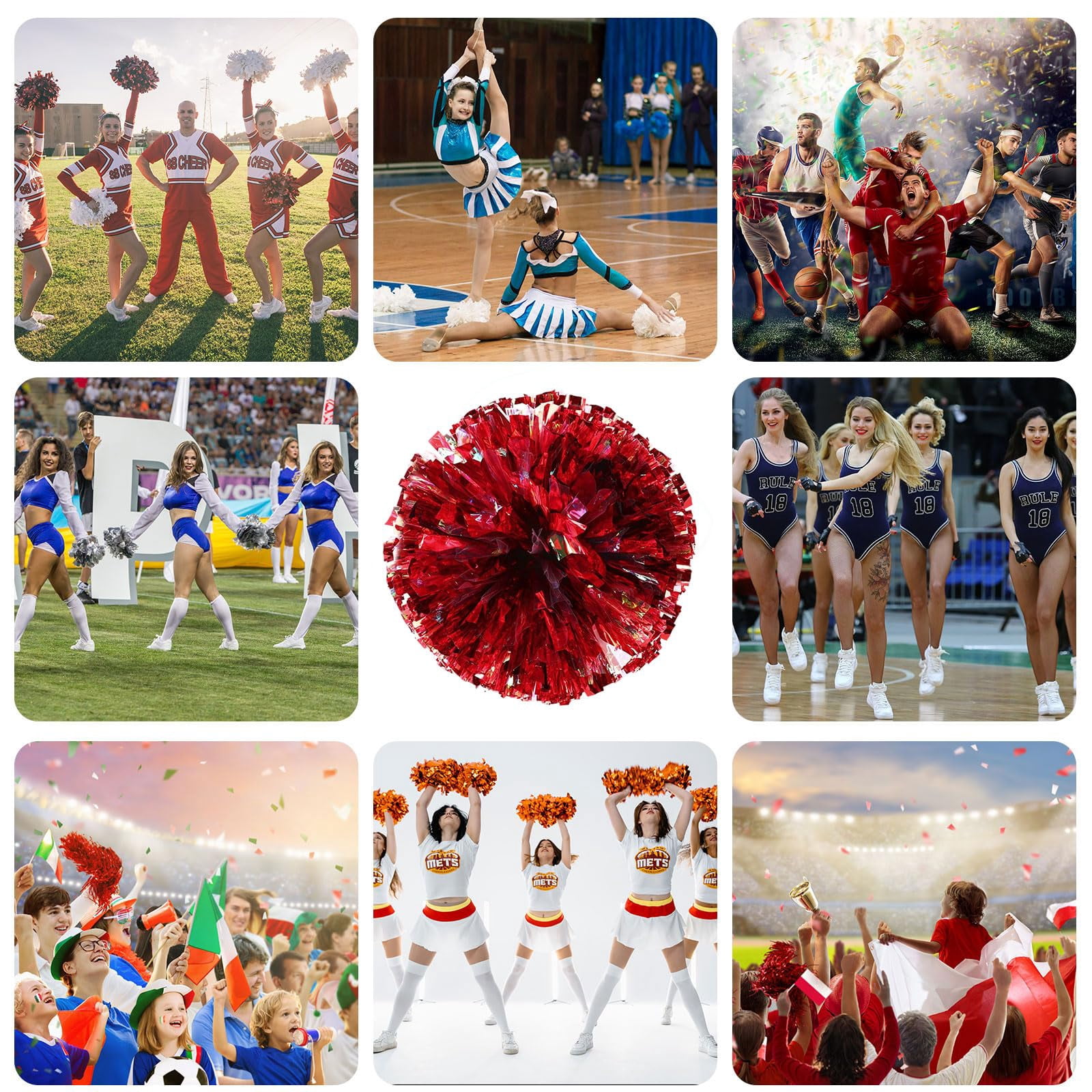 12 Pcs pom poms Cheer,pom poms Cheerleading with Four Finger Payment Cheer Pom Pomsfor Dance, Matches