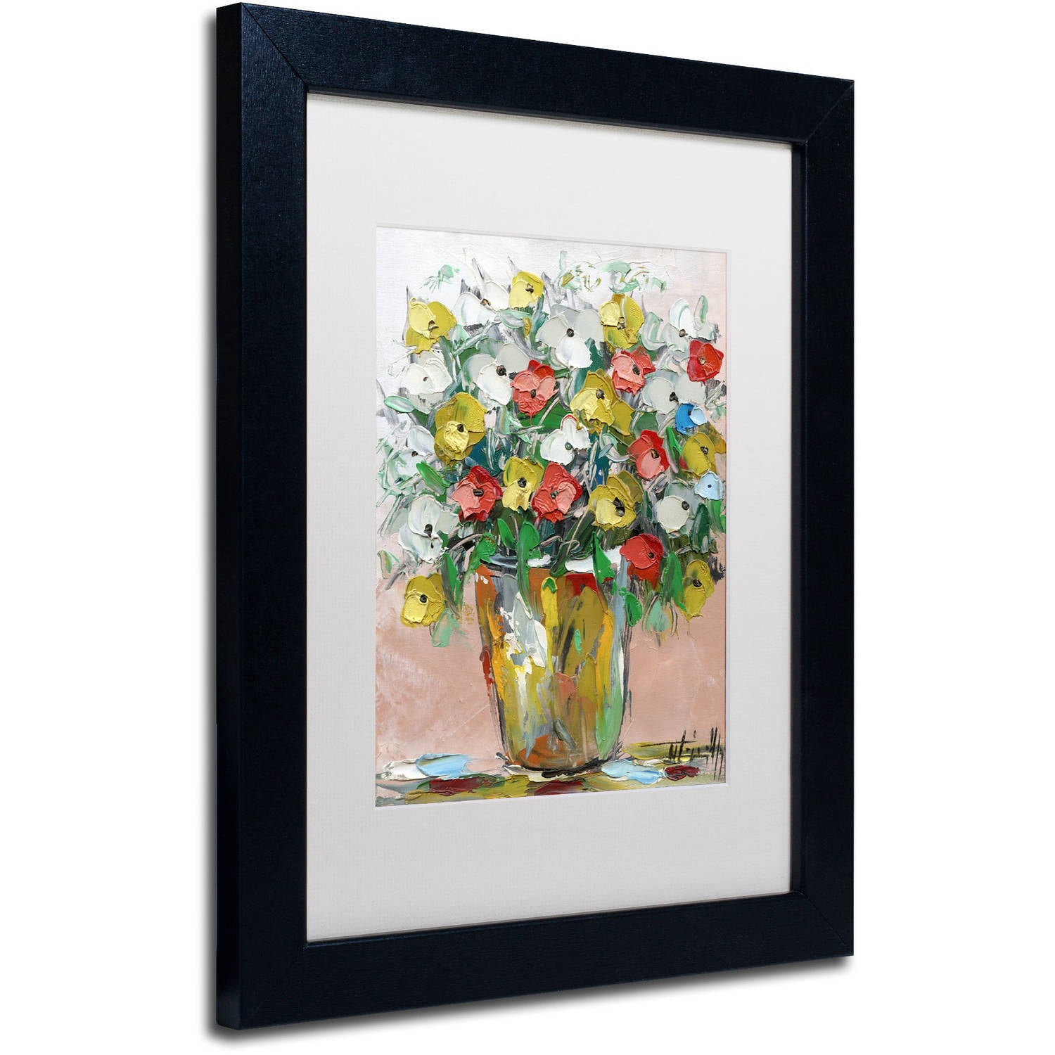 Trademark Fine Art "Spring Flowers in a Vase 6" Canvas Art by Hai Odelia, White Matte, Black Frame