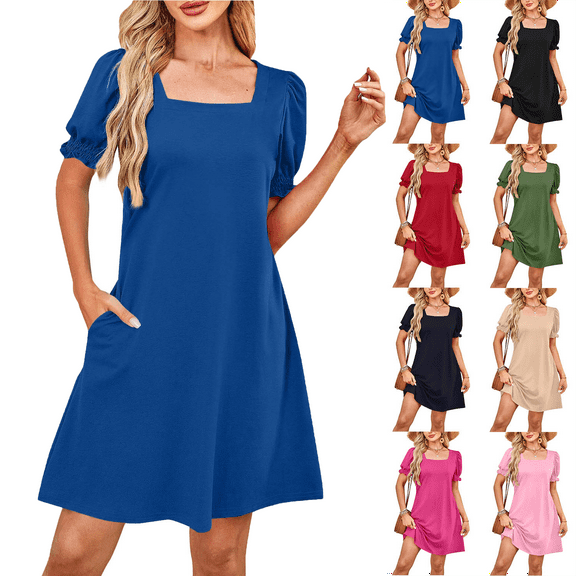 Lenago Women Summer Plus Size Tunic Dress with Pockets Short Sleeve Round Neck Casual Loose Flowy Swing Party Beach Dresses for Women
